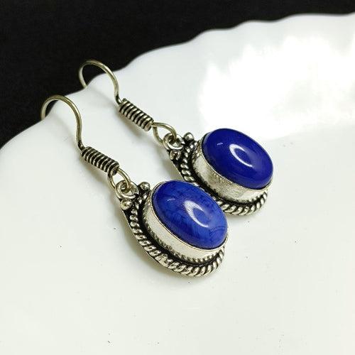 Blue Oval Gemstone Drop Earring