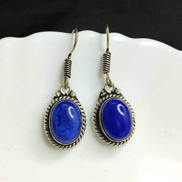 Blue Oval Gemstone Drop Earring