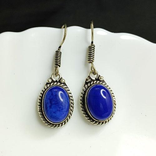 Blue Oval Gemstone Drop Earring