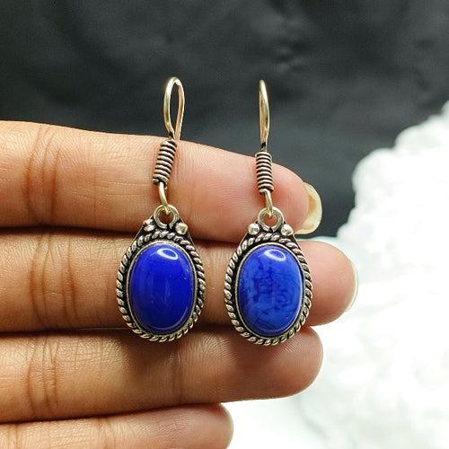 Blue Oval Gemstone Drop Earring