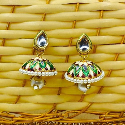 Green Color Kundan Earring For Women