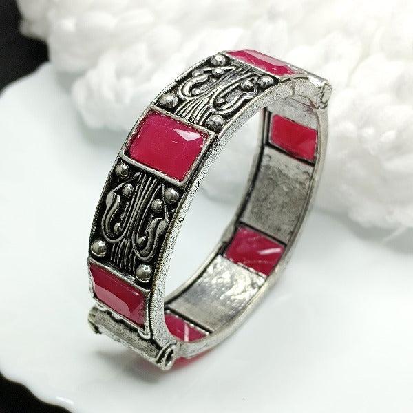 Pink Stone Oxidized Kada Bangle