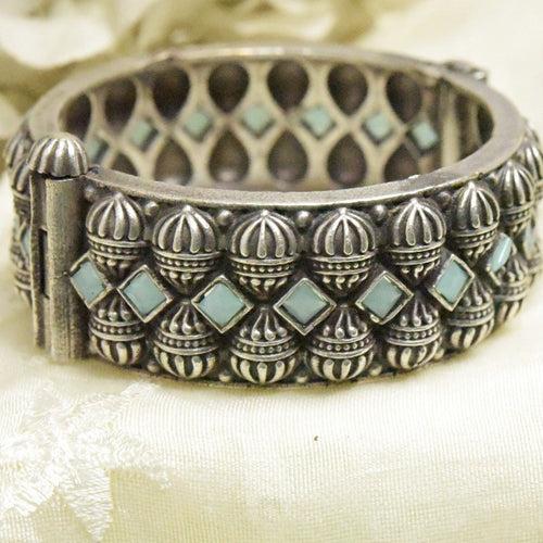 Turquoise Stone Ethnic Oxidized Kada Bangle