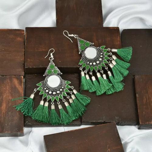 Thread Work Oxidized Drop Afghani Earrings