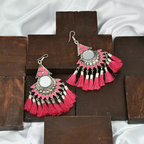 Thread Work Oxidized Drop Afghani Earrings