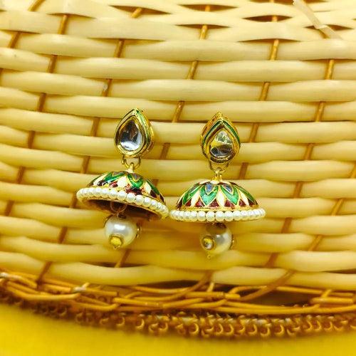 Green Color Kundan Earring For Women