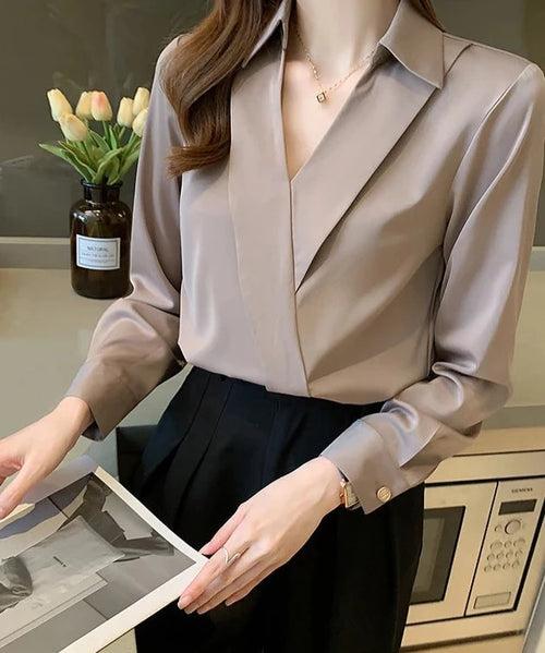 Elegant V Neck Office Shirt