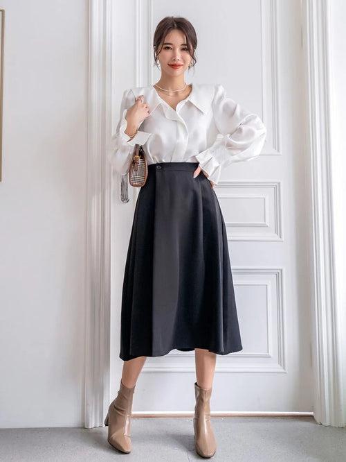 Statement Pleated Flounce Sleeve Blouse