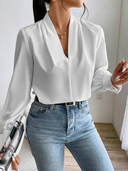 V Neck Pleated Blouse