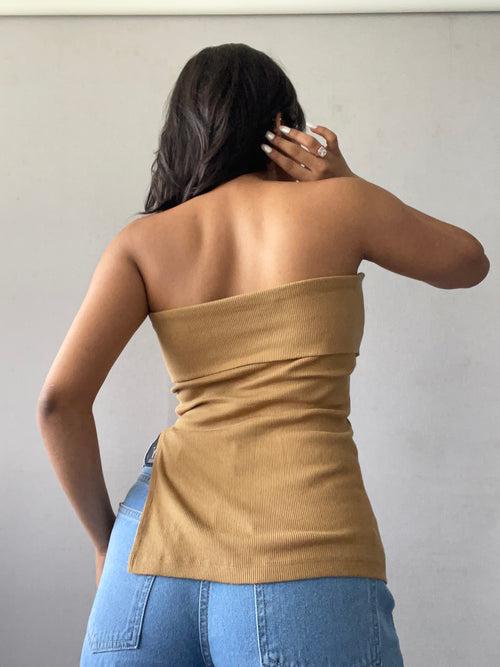 Foldover Strapless Top With Side Slits