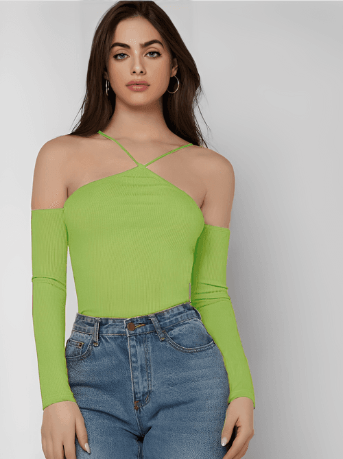 Fresh Green Blue Drop Shoulder Top