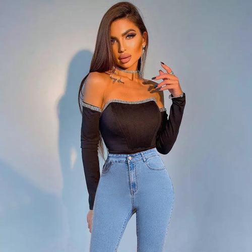 Diamond Girl Off Shoulder Full Sleeve Top