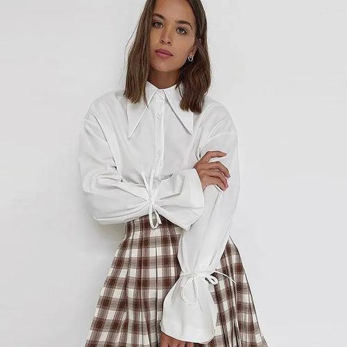 White Pull String Gathered Poplin Shirt