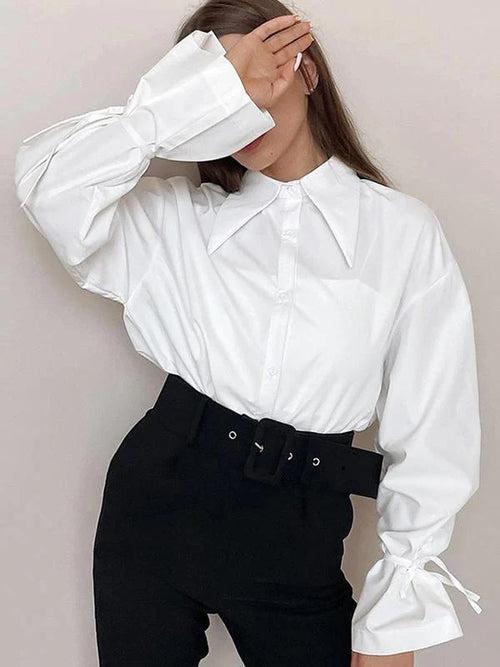 White Pull String Gathered Poplin Shirt