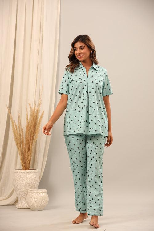 Twinkling Stars Johnny Collar Pajama Set