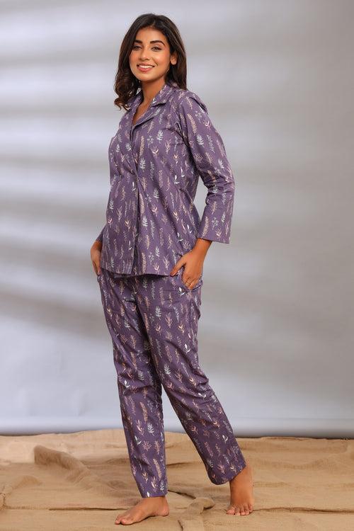 Lavender Farm Reefer Coat Style Pajama Set