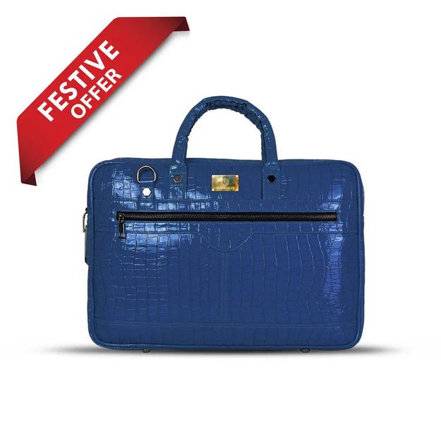 Croc-Textured Fingerlock Smart Laptop Bag (Royal Blue)