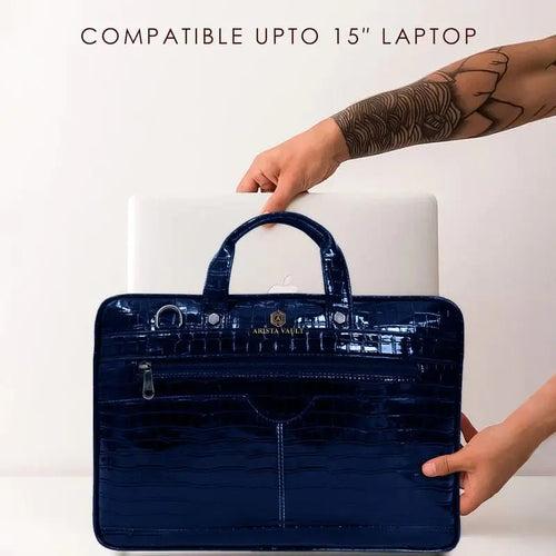 Croc-Textured Fingerlock Smart Laptop Bag (Royal Blue)