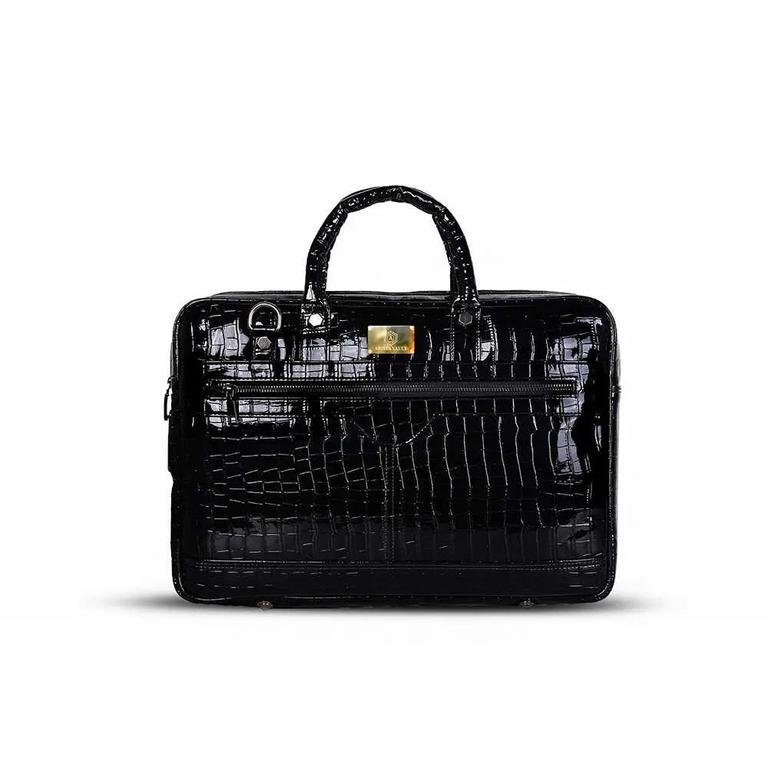 Croc-Textured Fingerlock Smart Laptop Bag (Black)