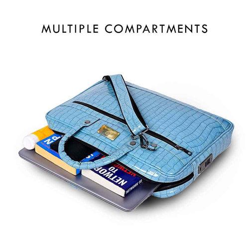 Croc-Textured Fingerlock Smart Laptop Bag (Sky Blue)