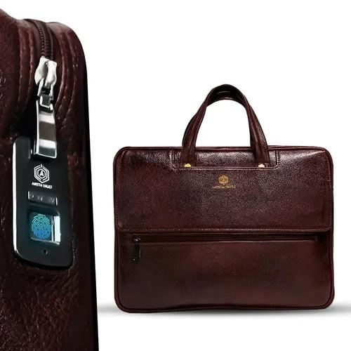 Fingerlock Smart Leather Laptop Bag (Brown)