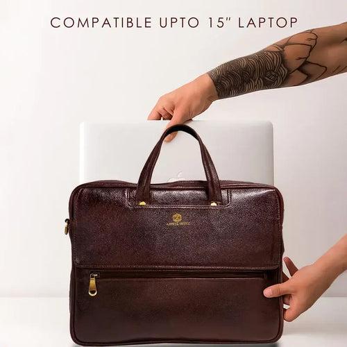 Fingerlock Smart Leather Laptop Bag (Brown)
