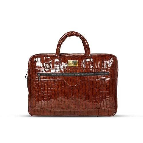 Croc-Textured Fingerlock Smart Laptop Bag (Brown)