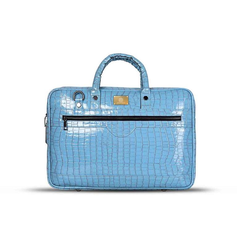 Croc-Textured Fingerlock Smart Laptop Bag (Sky Blue)