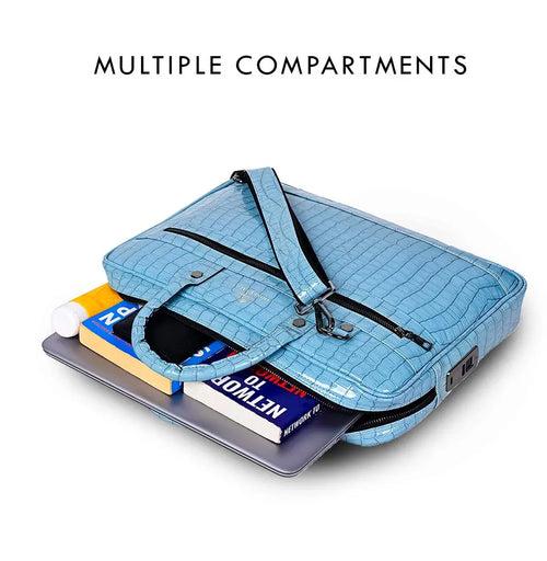 Croc-Textured Fingerlock Smart Laptop Bag (Sky Blue)
