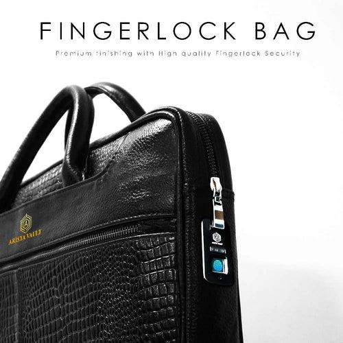 Croc-Textured Fingerlock Smart Leather Laptop Bag (Black)