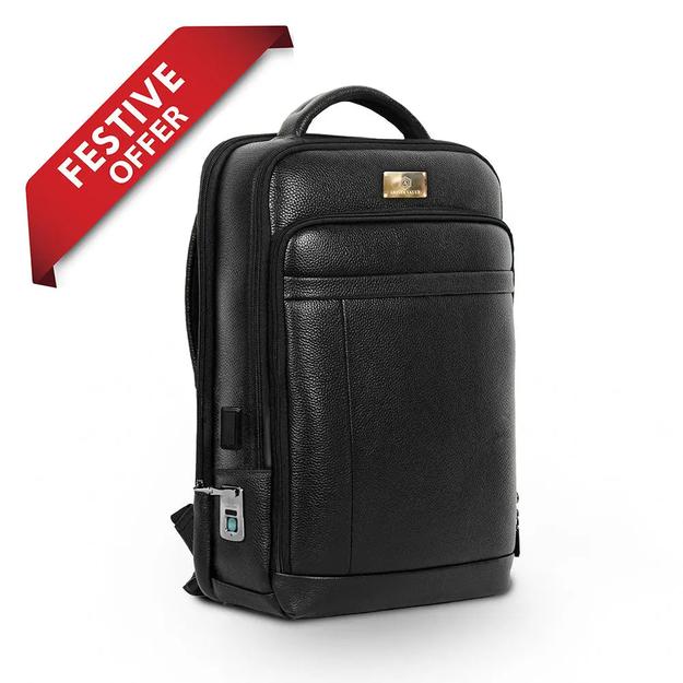 Smart Fingerlock Backpack Leather in (Black)