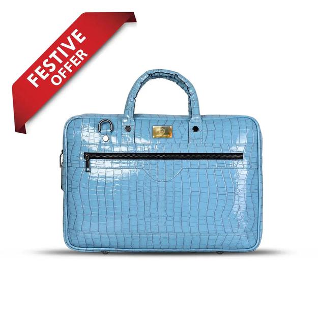 Croc-Textured Fingerlock Smart Laptop Bag (Sky Blue)