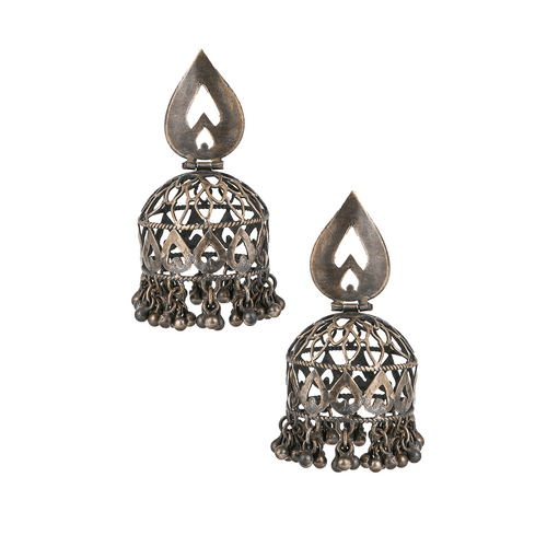 Jaal design silver jhumkis