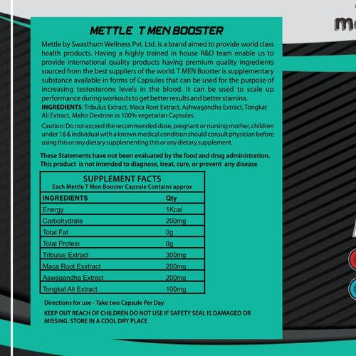 GetmyMettle T Men Booster | Testosterone Booster for Men | For Boosting Energy, Stamina and Endurance (1000 mg, 60 Capsules)