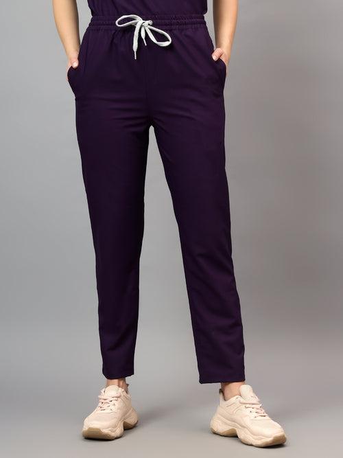 Stretchable (4Way) Female Violet Mandarin Neck With Straight Pant Set