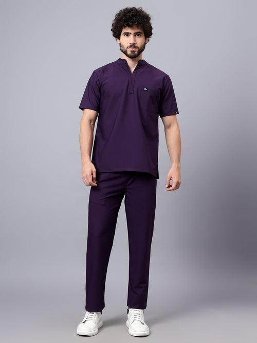 Stretchable (4Way) Male Violet Mandarin Neck with Straight Pant Scrub Set