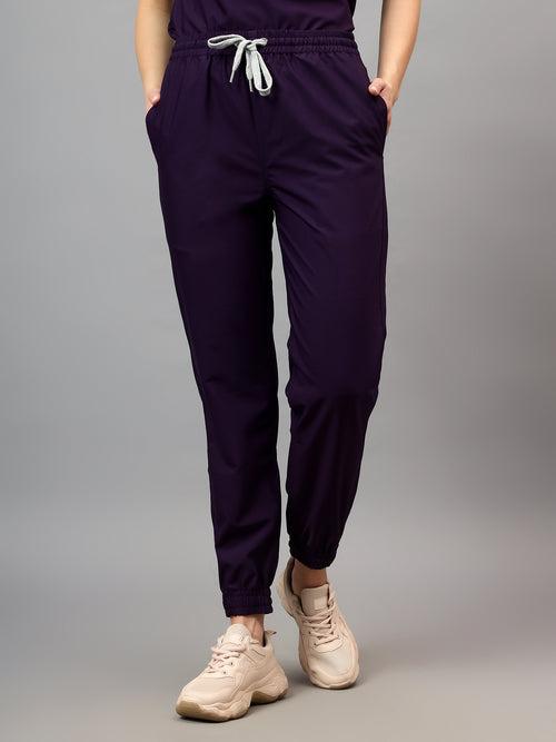 Stretchable (4Way) Female Violet Mandarin Neck With Jogger Scrub Set