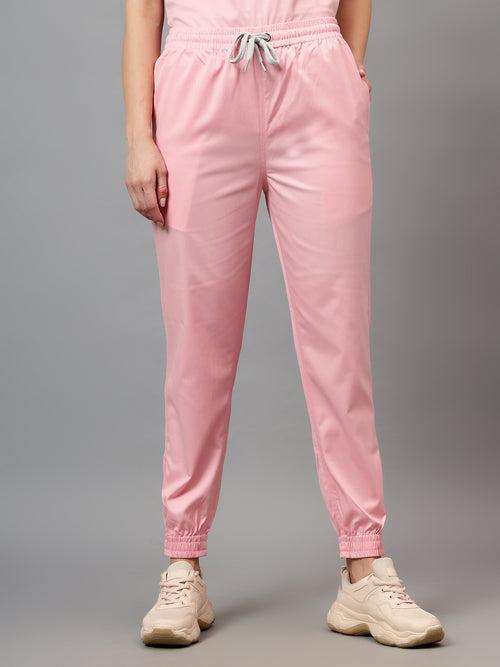 Stretchable (2Way) Female Powder Pink V-Neck With Jogger Scrub Set