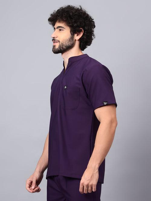 Stretchable (4Way) Male Mandarin Neck Violet Scrub Top