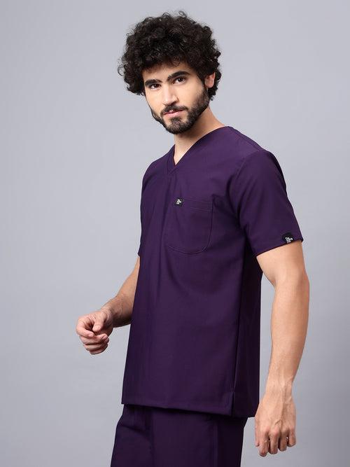 Stretchable (4Way) Male Violet V-Neck With Jogger Scrub Set