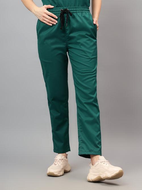 Stretchable (2Way) Female Hunter Green V-Neck With Straight Pant Scrub Set