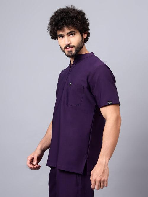 Stretchable (4Way) Male Violet Mandarin Neck with Straight Pant Scrub Set