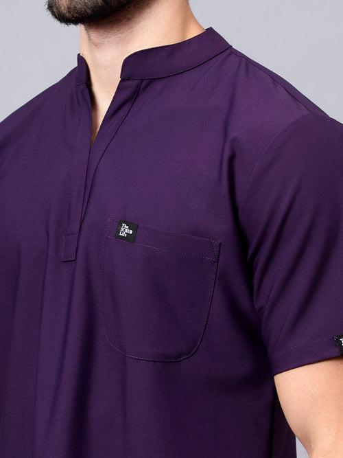 Stretchable (4Way) Male Violet Mandarin Neck with Straight Pant Scrub Set