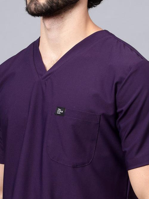 Stretchable (4Way) Male Violet V-Neck With Straight Pant Scrub Set