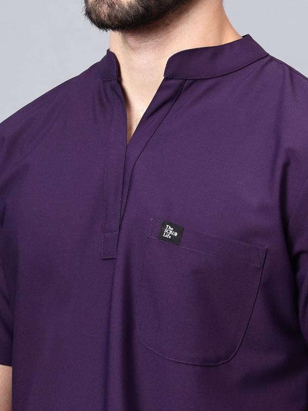 Stretchable (4Way) Male Mandarin Neck Violet Scrub Top