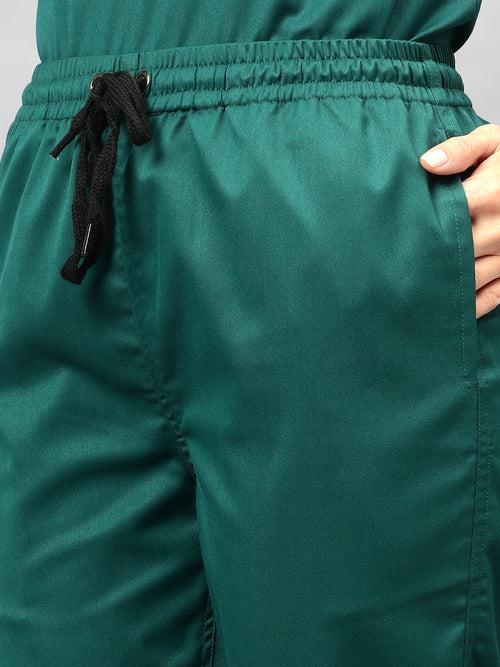 Stretchable (2Way) Female Hunter Green V-Neck With Straight Pant Scrub Set