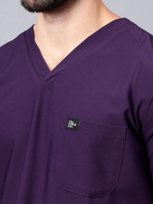 Stretchable (4Way) Male V-Neck Violet Scrub Top