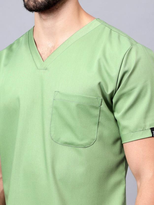 Stretchable (2Way) Male Pista Green V-Neck Scrub Top