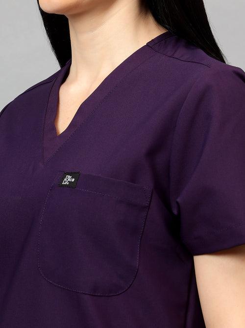 Stretchable (4Way) Female Violet V-Neck Scrub Top