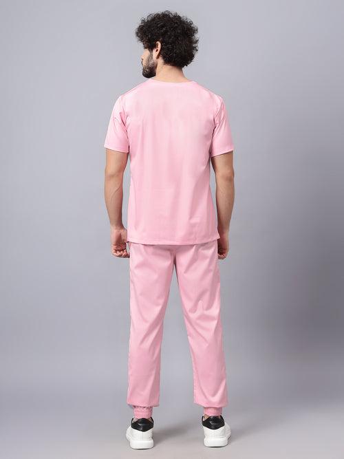 Copy of Stretchable (2Way) Male Powder Pink V-Neck With Jogger Scrub Set